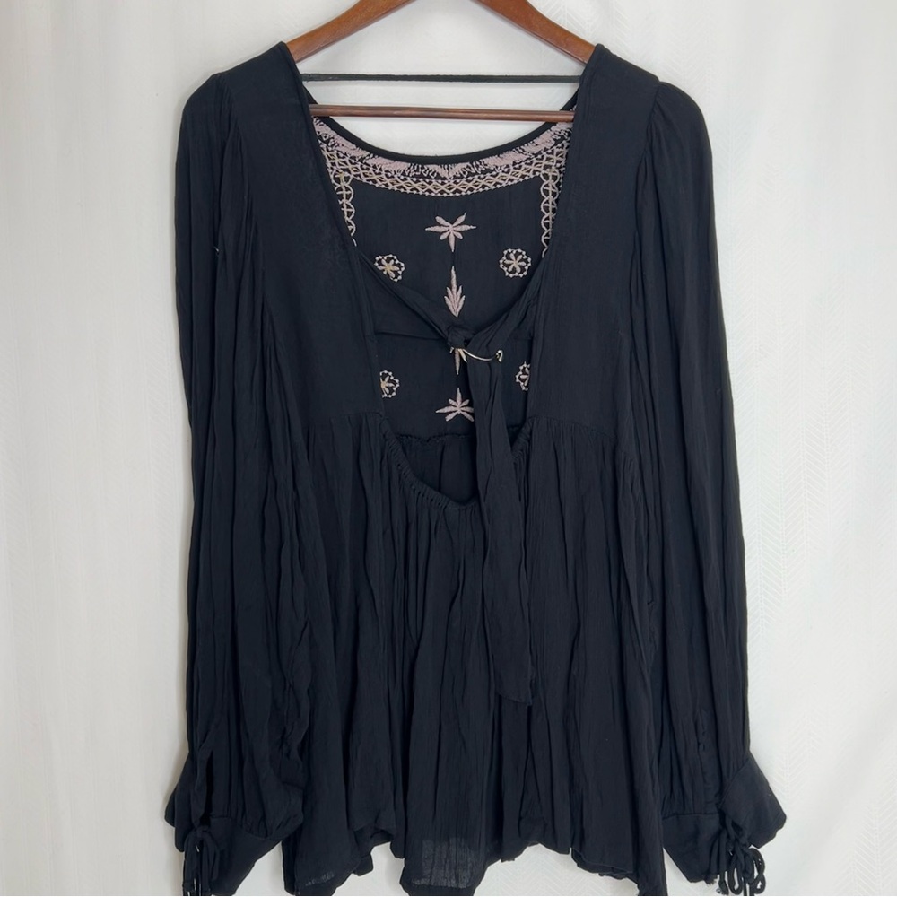 Anandas Black Boho Peasant Blouse Long Sleeve Siz… - image 8